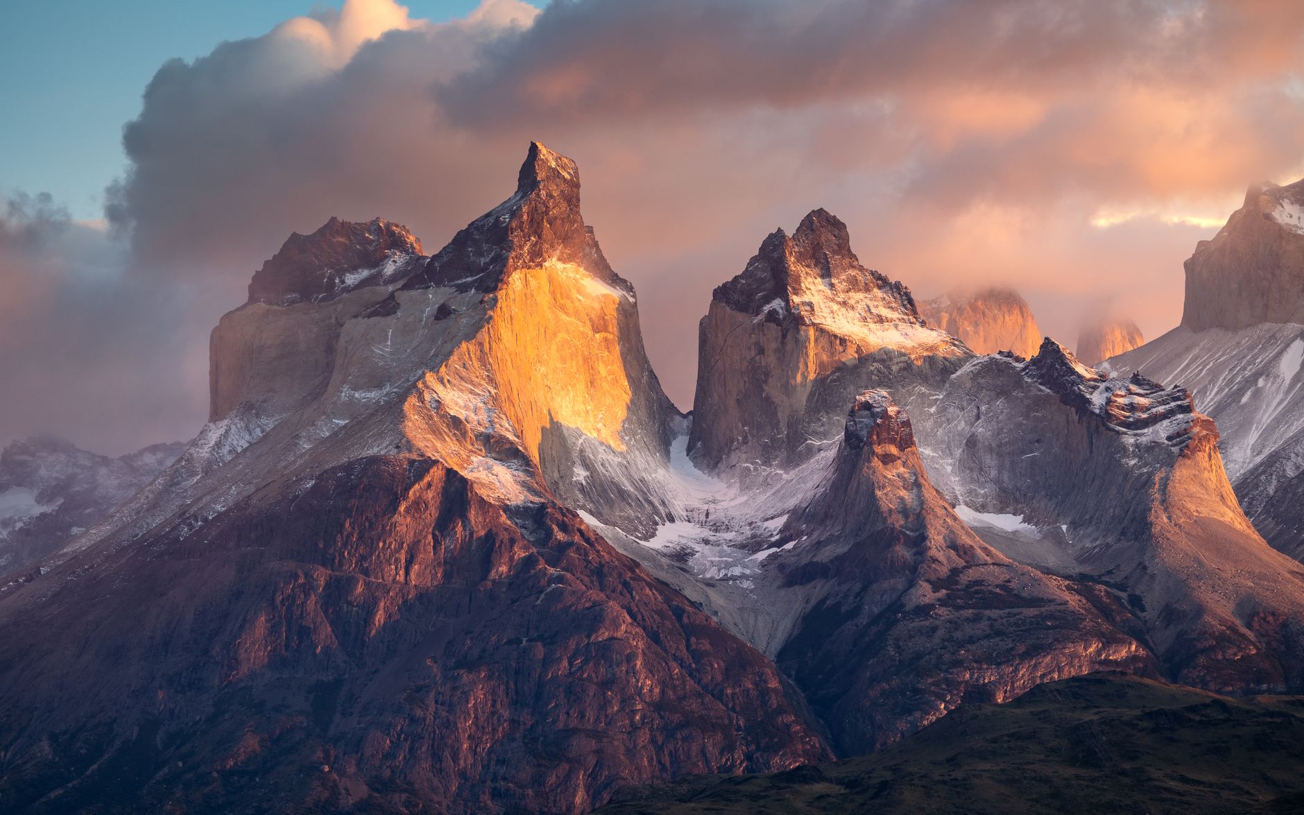 Patagonian mountain vista with glaciers
